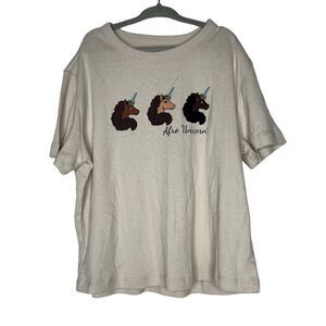 NWOT Afro Unicorn Girls Printed Logo Tee XS